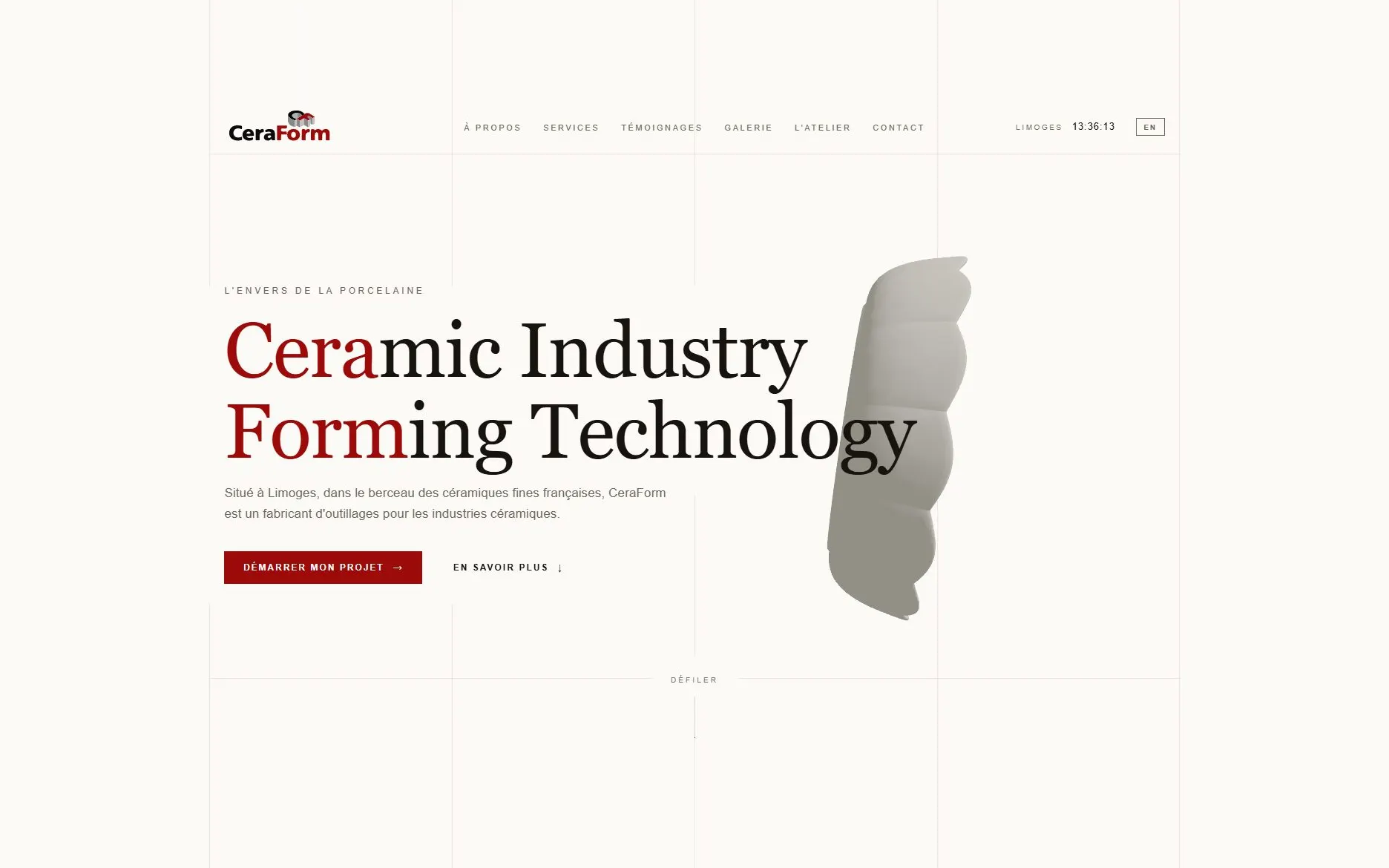 Home page of Ceraform's new website