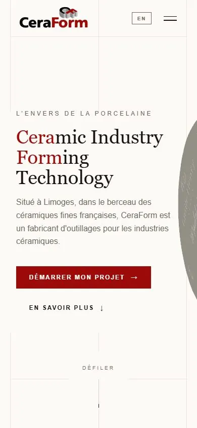 Ceraform's new website on a phone