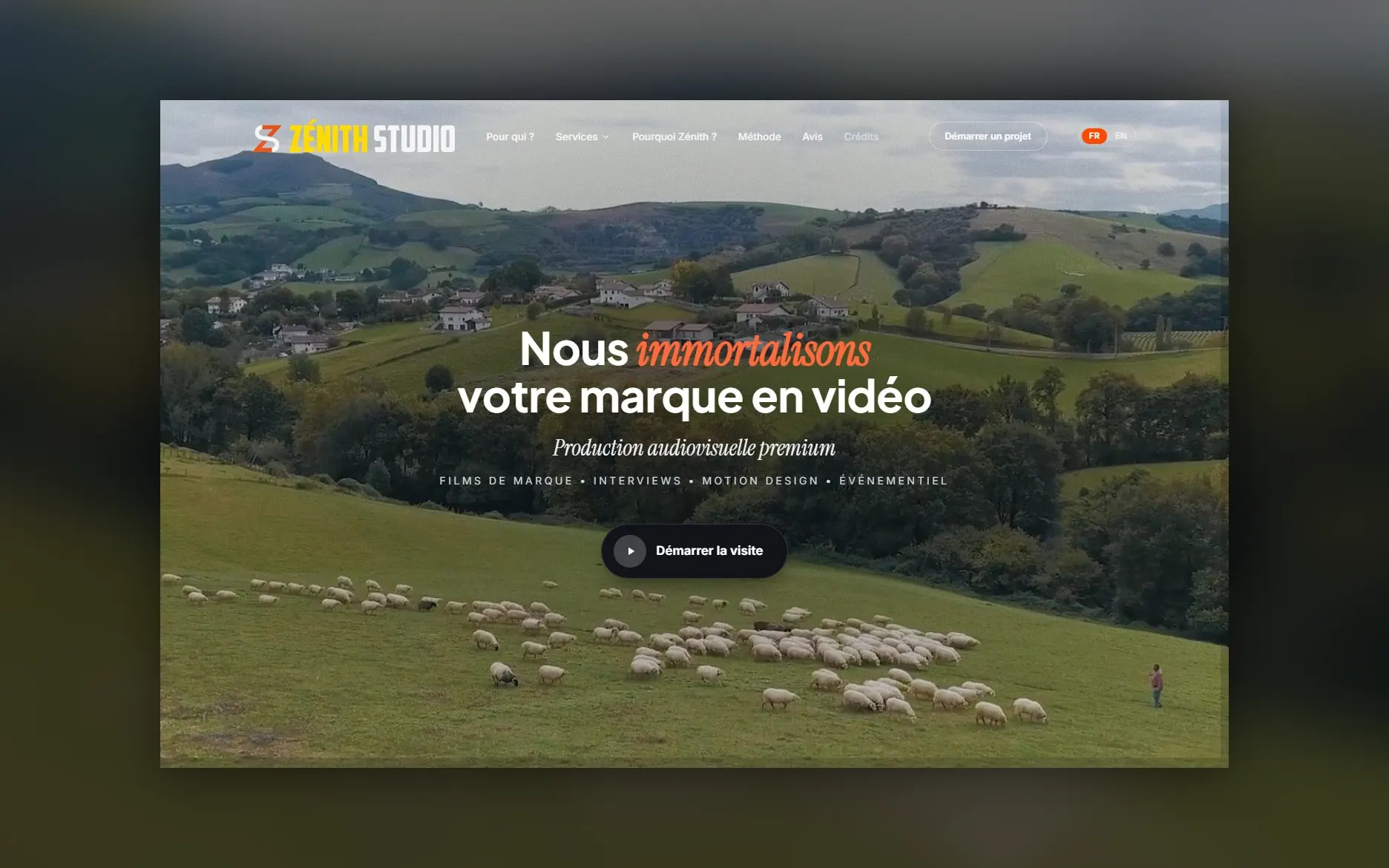 Home page of Zénith Studio's new website