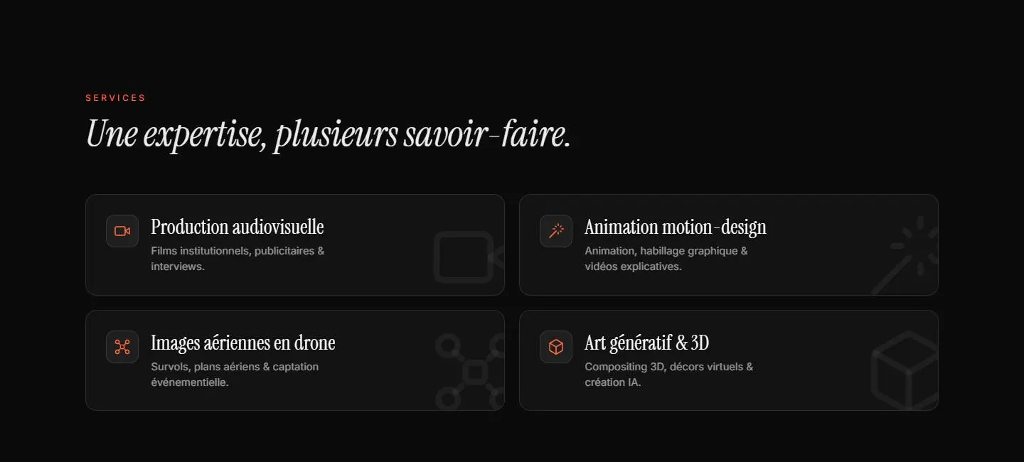 The studio's four areas of expertise